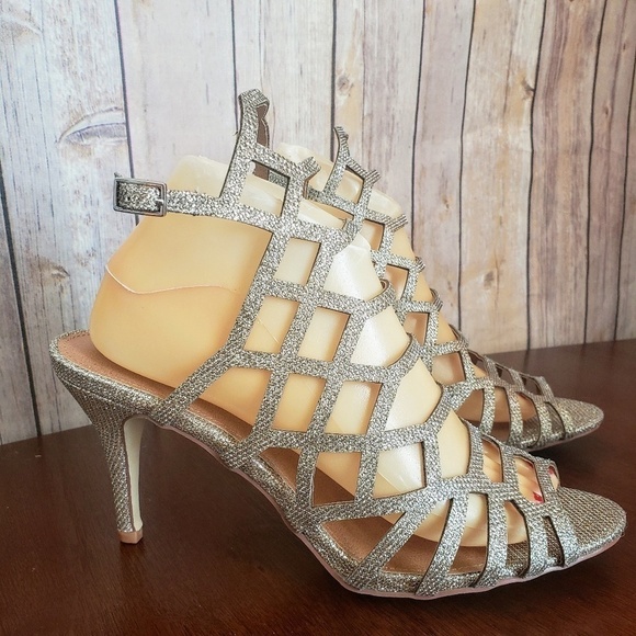 NWOB Steve Madden Saedee Gold Glitter Cage Heels - Picture 4 of 7